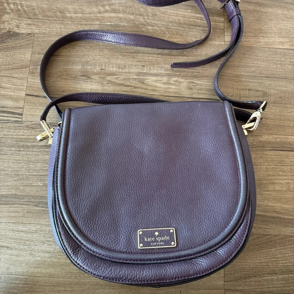 Kate Spade Oliver Street Logo Purse Dark Purple Leather Cross Body Bag - Picture 1 of 14